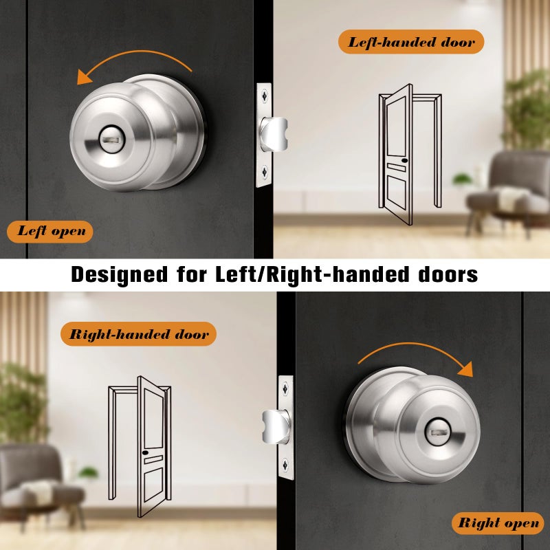 Probrico Brushed Nickel Interior Door Knobs  Privacy Door Knob for Bathroom Bedroom  Stainless Steel Door Knob for Interior Door  6 Pack - Image 4